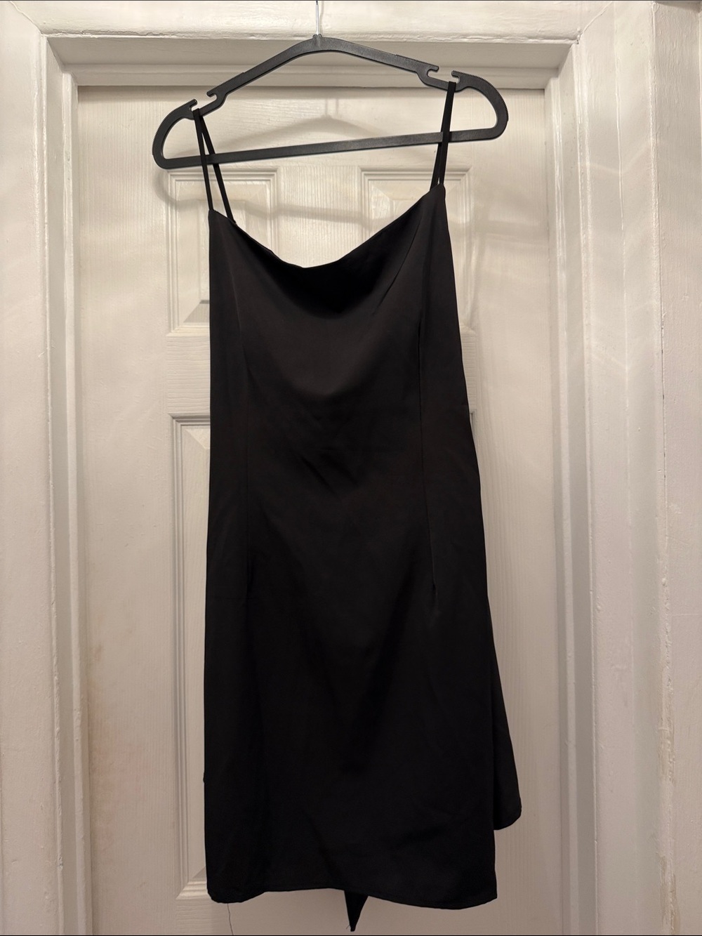 SHEIN Black Satin Slip Mini Dress with Cowl Neck